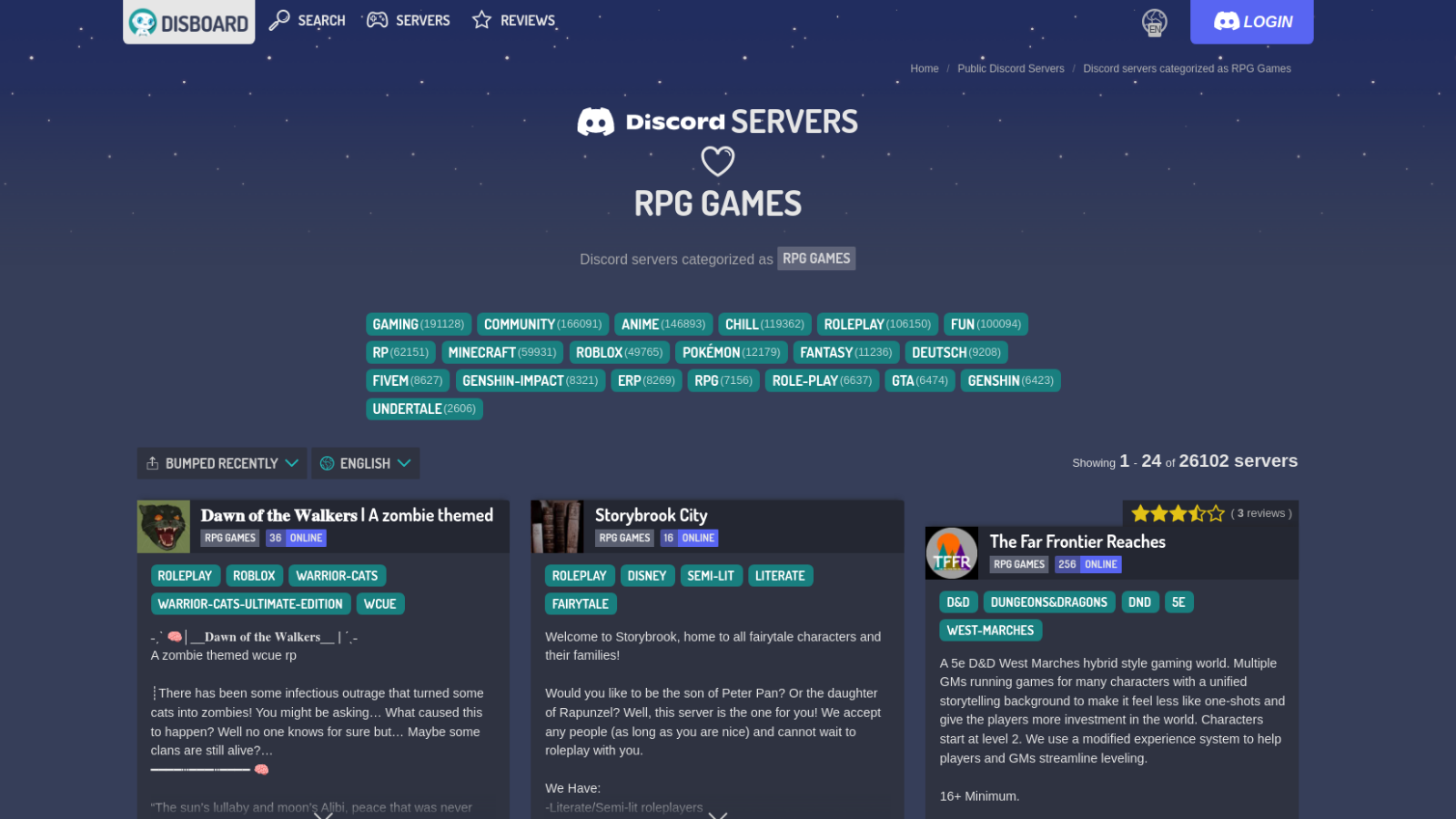 The RPG Games category on Disboard.org.