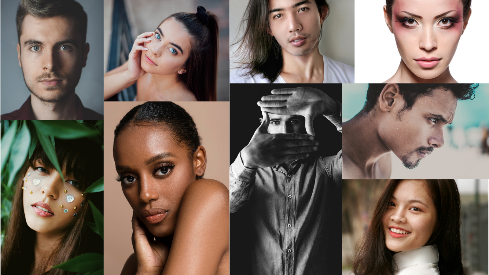 A collage of faceclaims featuring multiple ethnicities and genders.