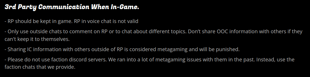 Rules from Day's End, an RP server for Project Zomboid.