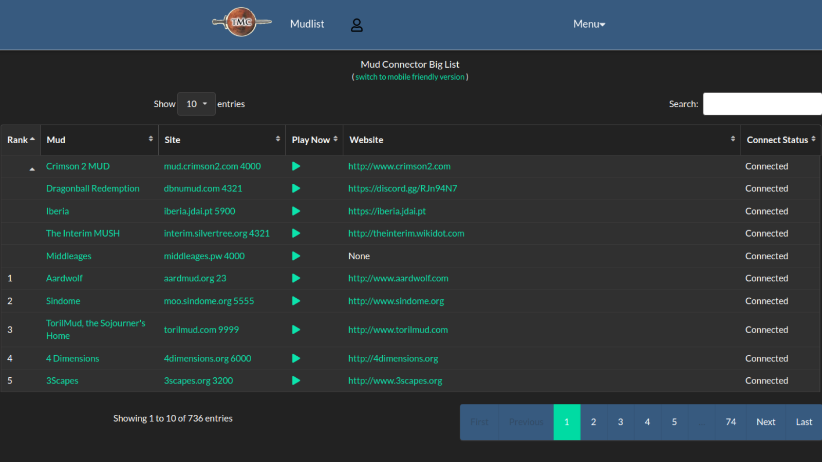 The big list of MUD games on TMC.