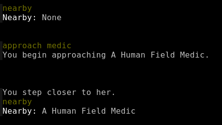 Output when using the nearby command.
