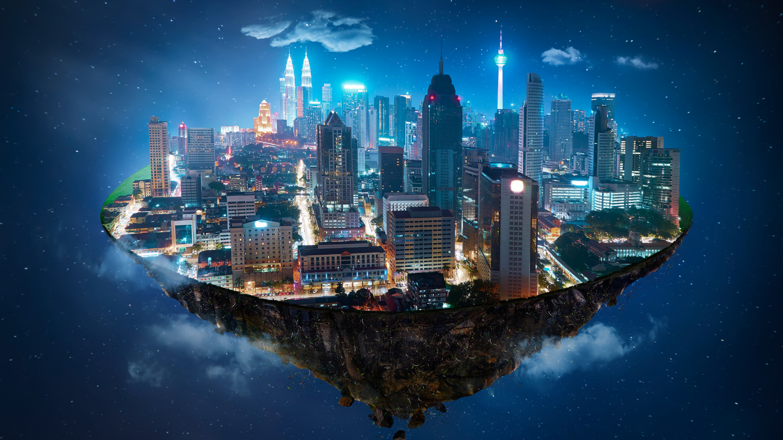 Neon city floating in space.