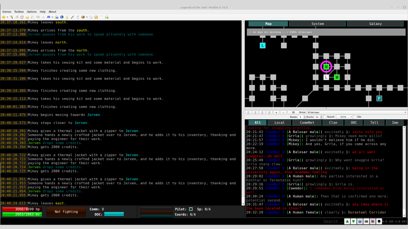 Simple graphical interface used by a MUD: health gauges and mapper.