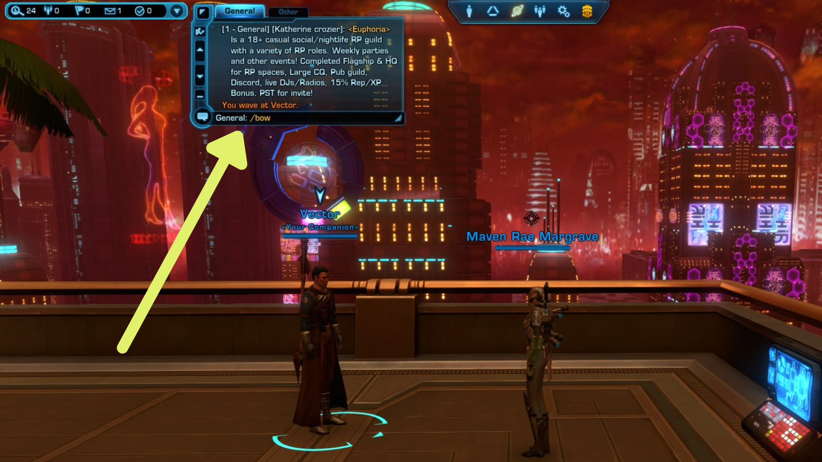 Emote typed into the chat box in SWtOR.