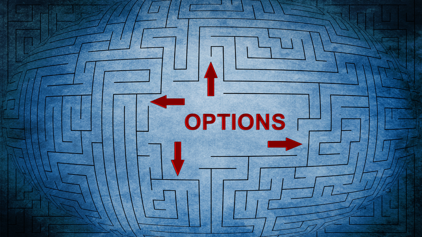 Center of a maze with arrows pointing at different routes one could take.