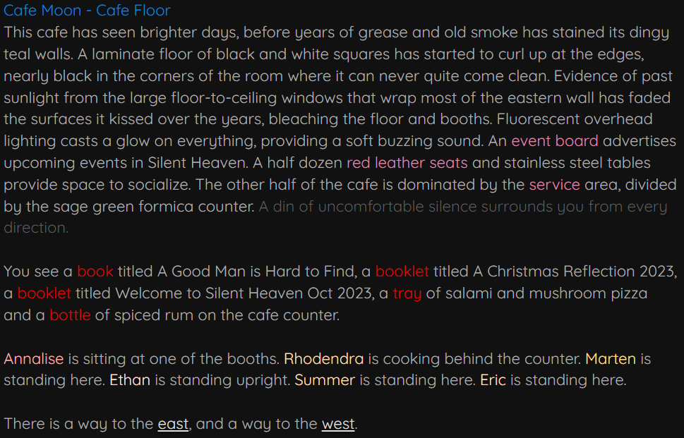 Cafe Moon. This cafe has seen brighter days, before years of grease and old smoke have stained its dingy teal walls.