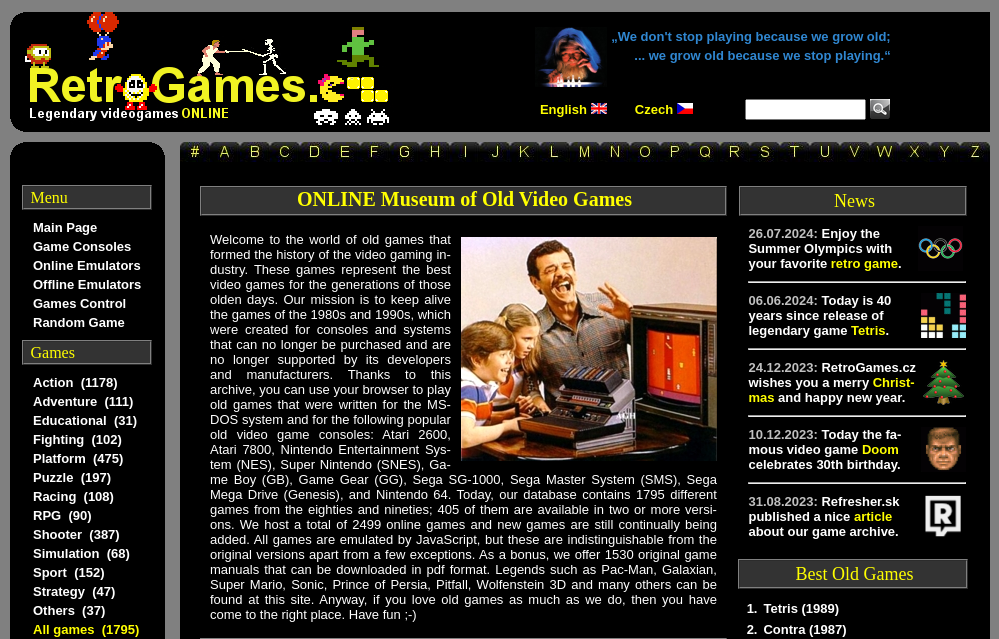 etroGames site, describing itself as the "Online Museum of Old Video Games."