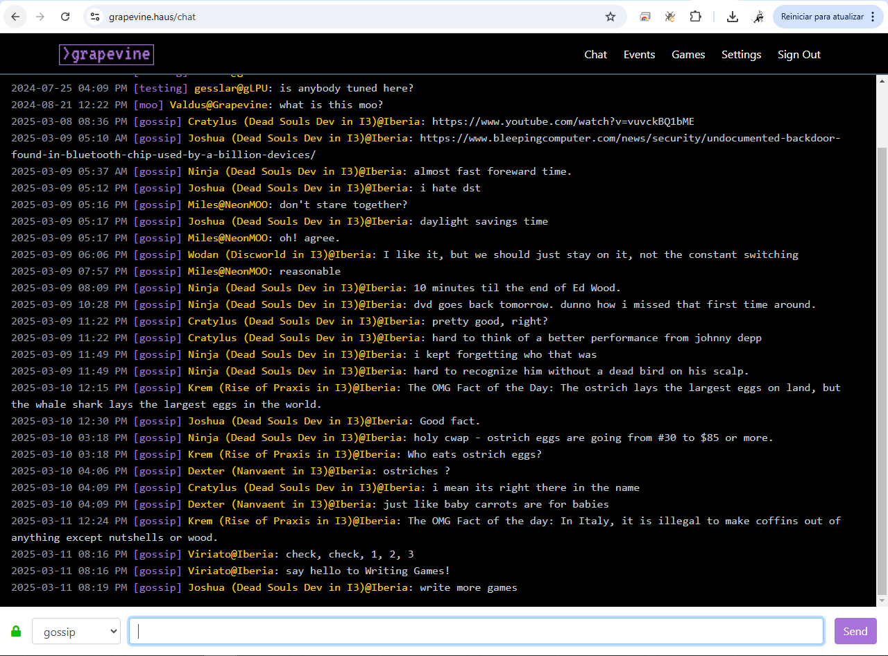 The same text sent by Viriato, just shown in the Grapevine chat client instead.