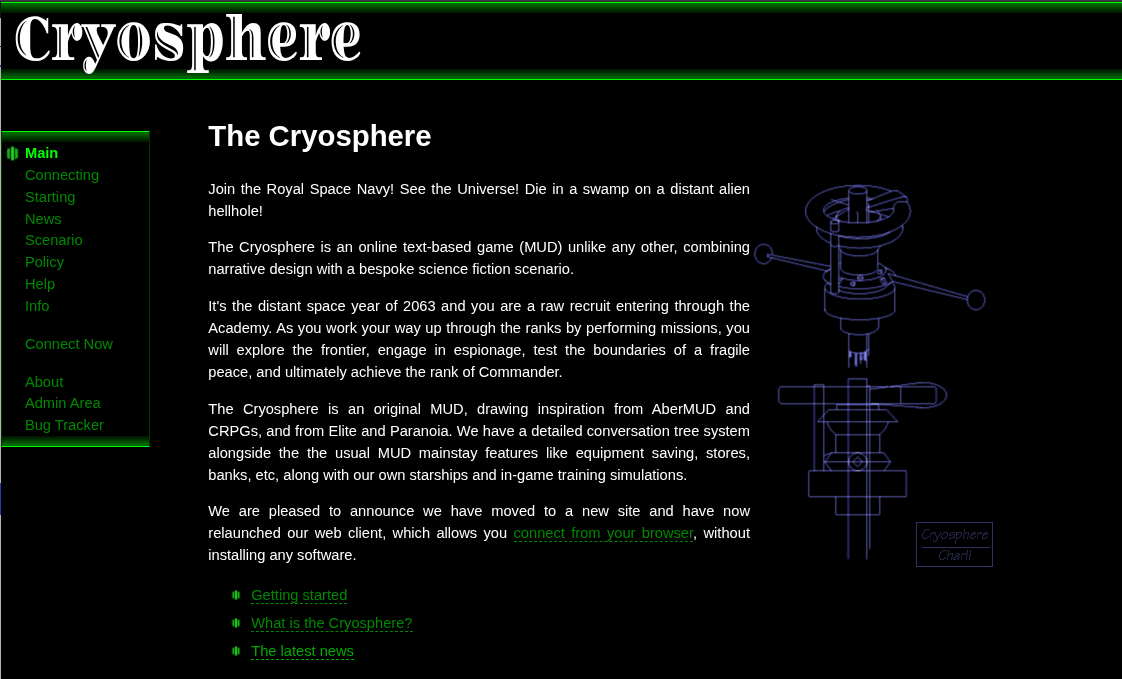 Cryosphere home page: Join the Royal Space Navy! See the Universe! Die in a swamp on a distant alien hellhole!